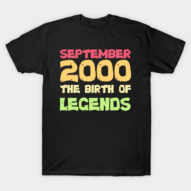 Retro September 2000 Of Legends 20 yrs old Birthday Gift T-Shirt T-Shirt by JHFANART
